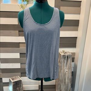 Outback Red by Banana Republic Navy and White Striped Tank Top